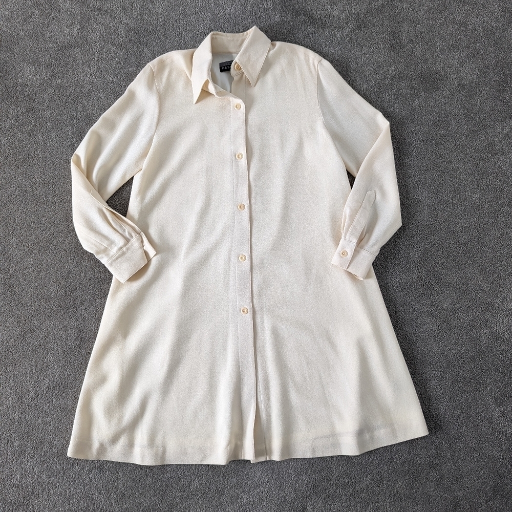 Ellen Tracy Pure Wool Cream Tunic Shirt Dress Size 4
